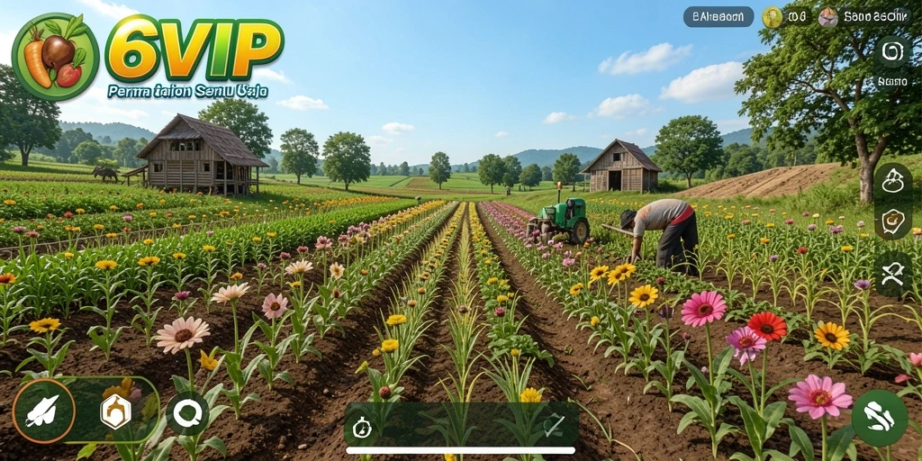 Screenshot gameplay menunjukkan aktivitas bertani yang menyenangkan di 6SVIP.