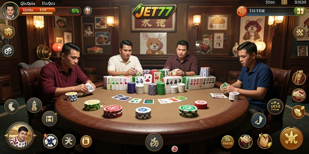 Screenshot menampilkan gameplay seru dari JET77 dalam permainan QiuQiu.