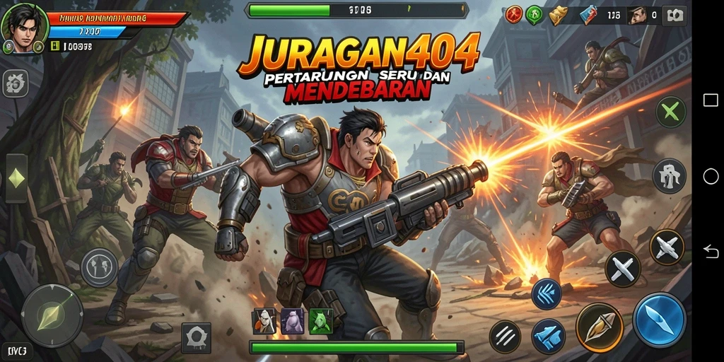 Tampilan gameplay mendebarkan di arena pertarungan JURAGAN404.