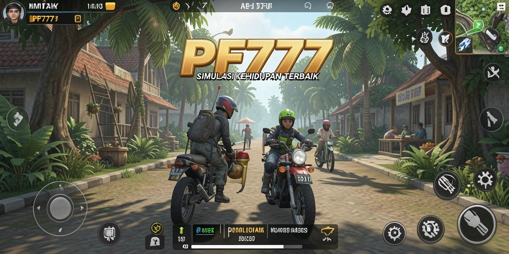 Tangkapan layar utama PF777 menampilkan gameplay simulasi interaktif.