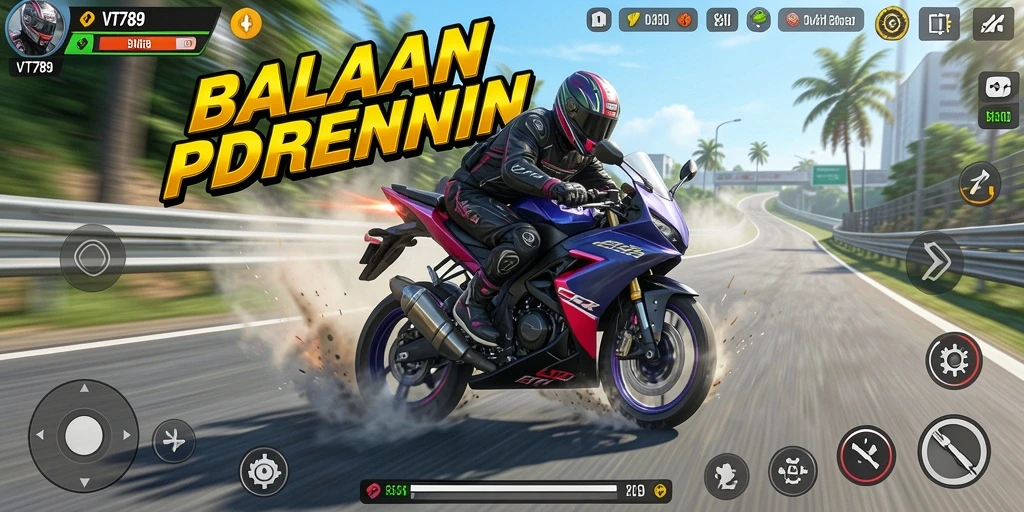 Gameplay balap motor yang mendebarkan dan menantang.